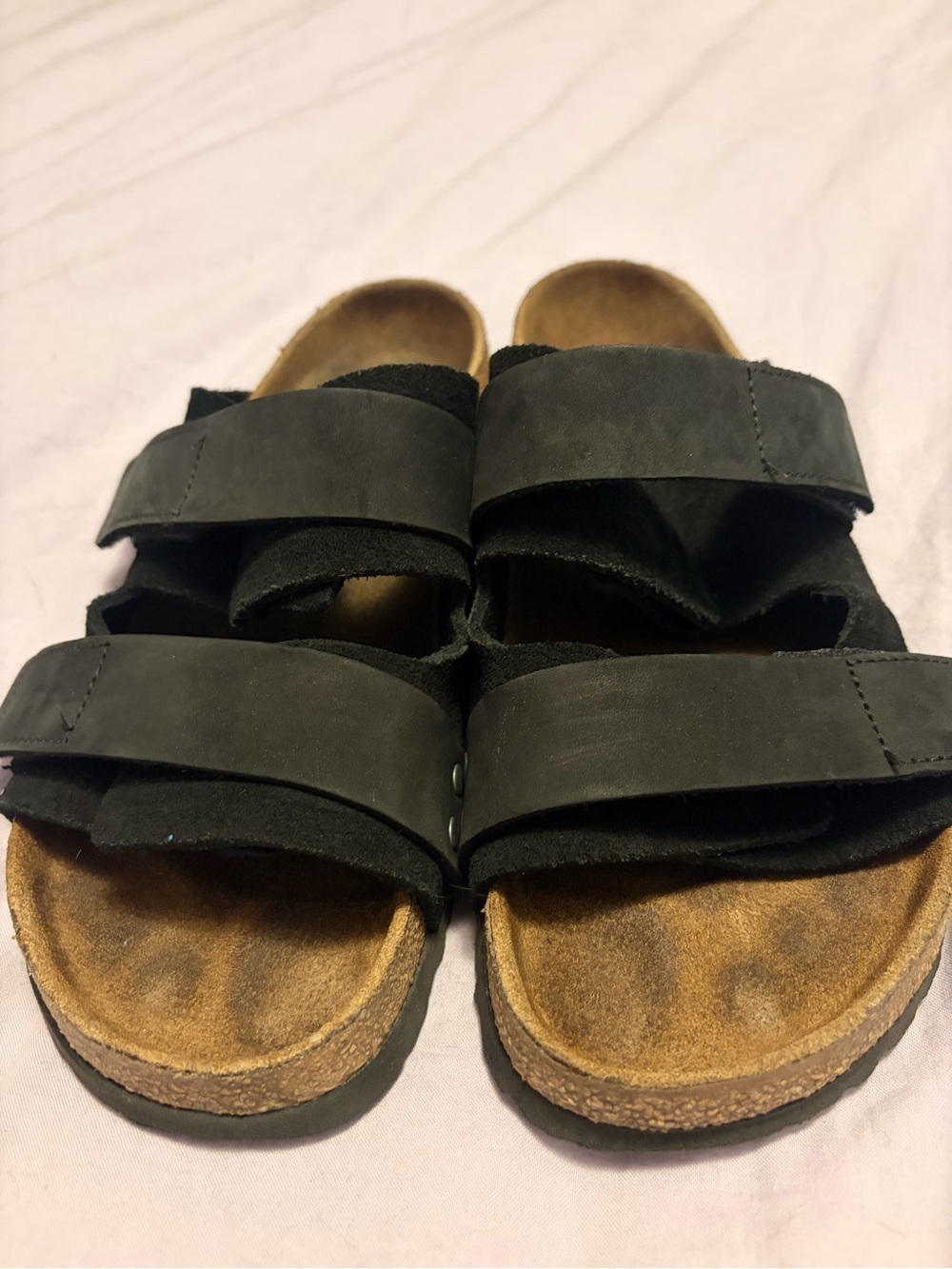 Black Double Strap Suede Slide Sandals
